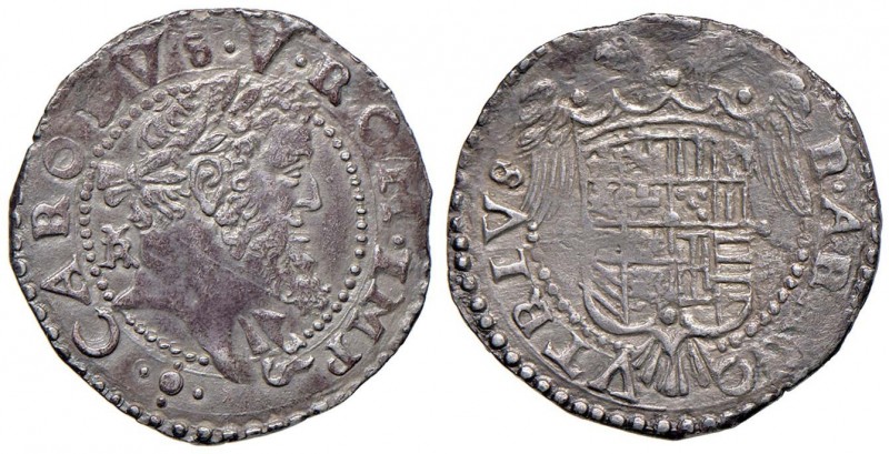 NAPOLI Carlo V (1516-1556) Tarì sigla IBR - MIR 142/2 AG (g 5,74) Leggermente po...