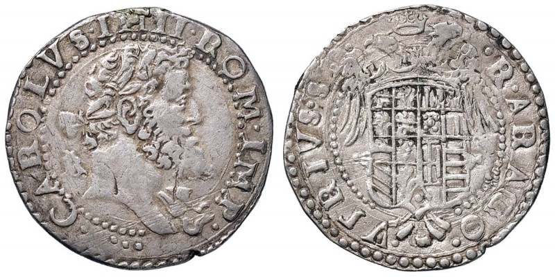 NAPOLI Carlo V (1516-1556) Tarì sigla IBR - MIR 142 AG (g 6,00) Graffietti al D/...