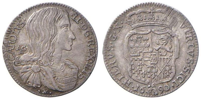 NAPOLI Carlo II (1674-1700) Carlino 1690 - Magliocca 41 AG (g 2,53) Graffietti d...