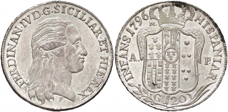 NAPOLI Ferdinando IV (1759-1799) Piastra 1796 - MIR 373/1 AG (g 27,45) Piccole o...