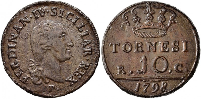 NAPOLI Ferdinando IV di Borbone (1759-1816) 10 Tornesi 1798 - MIR 389 CU (g 23,8...