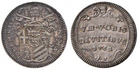 Clemente XIII (1758-1769) Mezzo Grosso 1761 A. IV - Munt. 30b AG (g 0,67) Splendida patina iridescente
qFDC