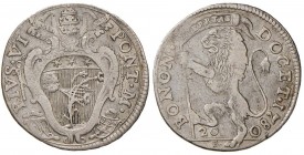Pio VI (1774-1799) Bologna - Lira da 20 Bolognini 1780 - Munt. 218b AG (g 5,10) R
BB