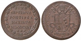 Pio VII (1800-1823) Mezzo Baiocco 1816 A. XVI Roma - Nomisma 288 CU (g 6,38)
qFDC