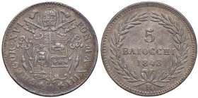 Gregorio XVI (1831-1846) 5 Baiocchi 1843 A. XIII Roma - Nomisma 492 AG (g 1,33) Piccolo colpo al bordo, bella patina
SPL