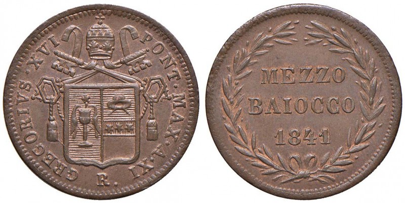 Gregorio XVI (1831-1846) Mezzo Baiocco 1841 A. XI - Nomisma 550 CU (g 4,78) R
S...