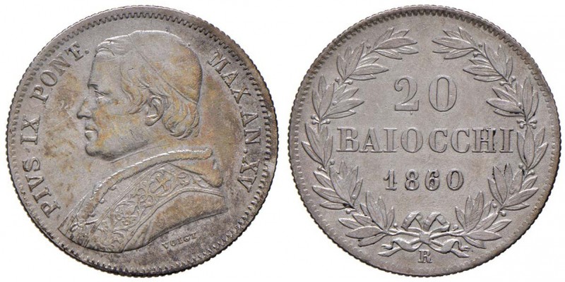 Pio IX (1846-1870) 20 Baiocchi 1860 A. XV - Nomisma 686 AG (g 5,57)
BB+/SPL