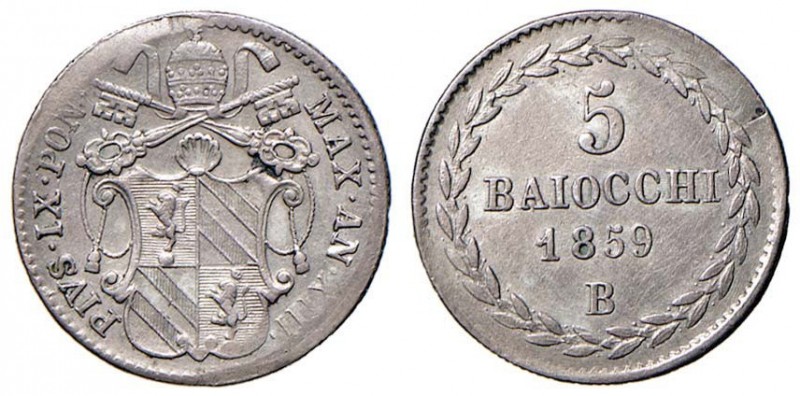 Pio IX (1846-1878) Bologna - 5 Baiocchi 1859 - Nomisma 517 AG (g 1,41) R
BB