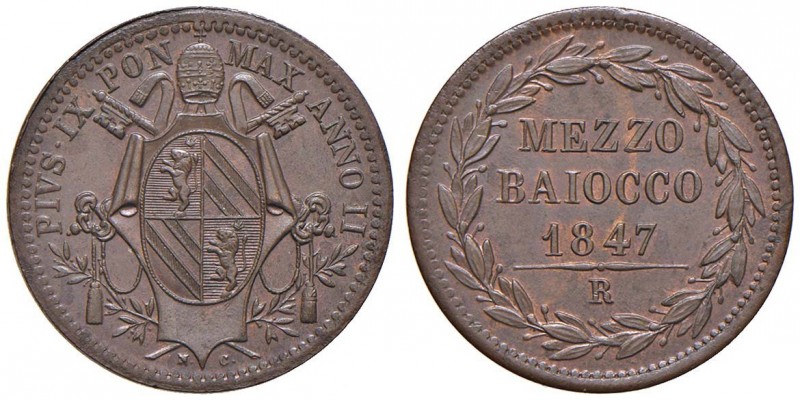 Pio IX (1846-1870) Mezzo Baiocco 1847 A. II - Nomisma 814 CU (g 5,06) R
qFDC/FD...