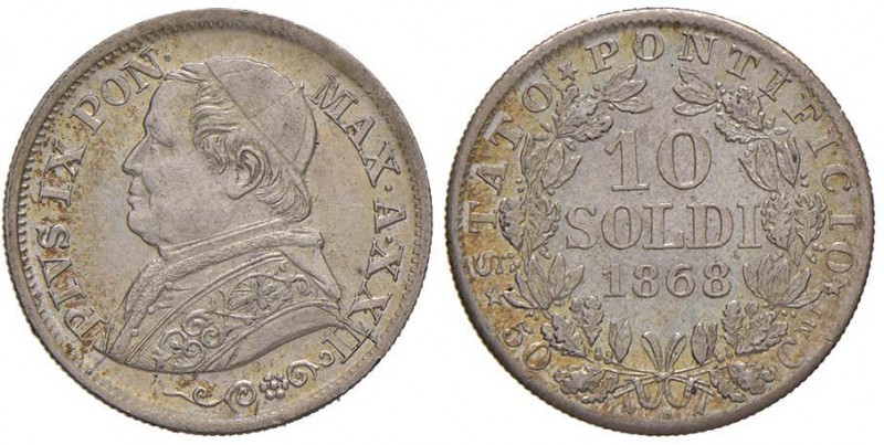 Pio IX (1846-1870) 10 Soldi 1868 A. XXII - Nomisma 884 AG (g 2,52)
FDC