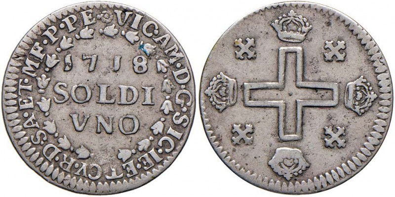 Vittorio Amedeo II (1680-1730) Soldo 1718 - MIR 888b MI (g 1,69) 
qSPL