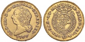 Carlo Emanuele III (1730-1773) Mezza doppia 1766 - Nomisma 140 (indicata R/4); MIR 944j AU (g 4,80) RRRR Leggermente poroso 
BB+