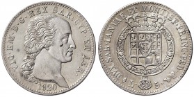 Vittorio Emanuele I (1814-1821) 5 Lire 1820 - Nomisma 519; Pag. 14 AG R Piccola screpolatura sulla guancia al D/, colpetti al bordo 
qSPL
