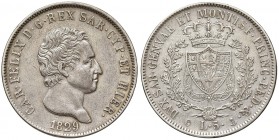 Carlo Felice (1821-1831) 5 Lire 1829 G - Nomisma 570 AG Colpetti e mancanze al bordo
BB+