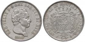Carlo Felice (1821-1831) 5 Lire 1830 G - Nomisma 572 AG Minimo colpetto al bordo e minimi graffietti al D/ 
SPL+/qFDC