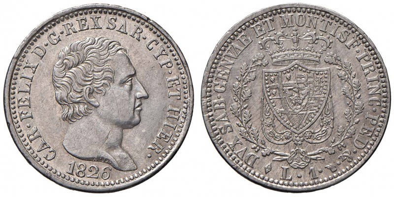 Carlo Felice (1821-1831) Lira 1826 T - Nomisma 591; Pag. 100 AG Graffietti sulla...