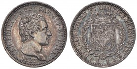 Carlo Felice (1821-1831) Lira 1827 G - Nomisma 592; Pag. 101 AG Colpetti al bordo
qSPL