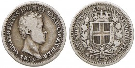 Carlo Alberto (1831-1849) 50 Centesimi 1833 T - Nomisma 730 AG R
MB