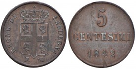Carlo Alberto (1831-1849) 5 Centesimi 1842 - Nomisma 738 CU (g 5,00) Difetti di tondello 
BB