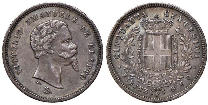 Vittorio Emanuele II re eletto (1859-1861) 50 Centesimi 1860 F - Nomisma 835; Pa...