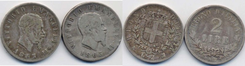 Vittorio Emanuele II (1861-1878) 2 Lire 1863 N Stemma - Nomisma 905 AG In lotto ...