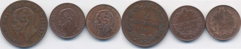 Vittorio Emanuele II (1861-1878) 2 Centesimi 1867 M, Centesimo 1861 M e 1867 M -...