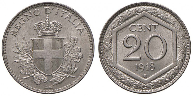 Vittorio Emanuele III (1900-1946) 20 Centesimi 1918 Esagono Bordo liscio - Nomis...