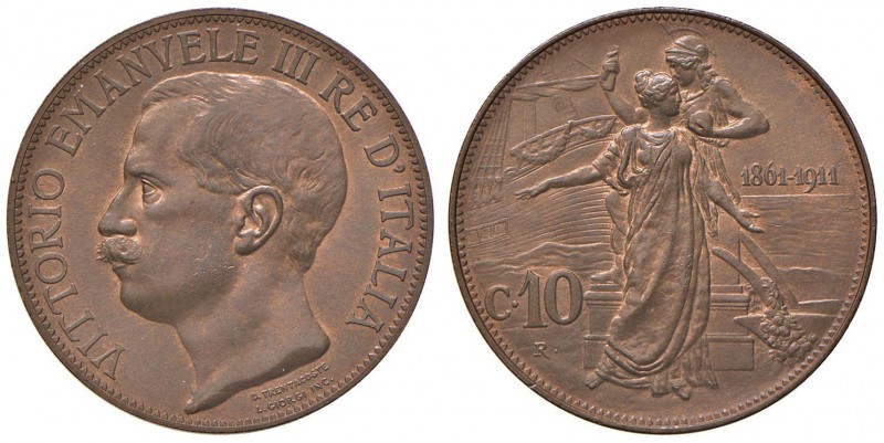 Vittorio Emanuele III (1900-1946) 10 Centesimi 1911 Cinquantenario - Nomisma 130...