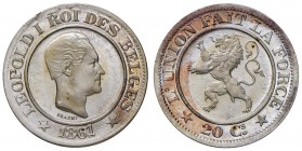 BELGIO Leopoldo I (1831-1865) 20 Centimes 1861 - Bogaert 852B1 AG (g 7,48) Riconio officiale in argento
FDC
