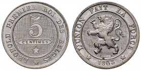 BELGIO Leopoldo I (1831-1865) 5 Centimes 1863 - Bogaert 901B1 AG (g 3,26) Riconio officiale in argento
FDC