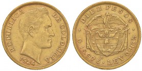 COLOMBIA 10 Pesos 1924 - KM 202 AU (g 16,08) Segni al D/
SPL