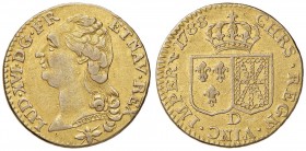 FRANCIA Luigi XVI (1774-1793) Luigi d’oro 1788 D - Gad. 361 AU (g 7,58) RR Colpetto al bordo. Esemplare coniato probabilmente in platino e poi dorato....