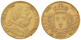 FRANCIA Luigi XVIII (1815-1824) 20 Francs 1815 A - Gad. 1026 AU (g 6,40) Tacca al bordo
BB