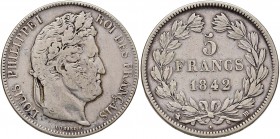 FRANCIA Luigi Filippo (1830-1848) 5 Franchi 1842 BB - Gad. 678 AG (g 24,72)
MB