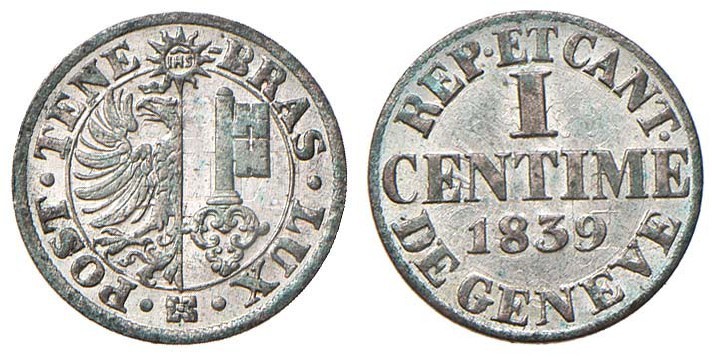 SVIZZERA Ginevra - Centime 1839 - HMZ2 2-370a MI (g 0,66)
qFDC