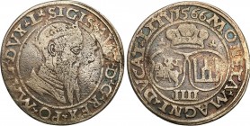 Sigismund II August
POLSKA/ POLAND/ POLEN/ LITHUANIA/ LITAUEN

Zygmunt II August. Czworak (4 Grosz (Groschen)e) 1566, Vilnius 

Końcówki napisów ...