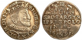 COLLECTION of Polish 3 grosze
POLSKA/ POLAND/ POLEN/ LITHUANIA/ LITAUEN

Zygmunt III Waza. Trojak 3 Grosze (Groschen) 1591, Olkusz 

Na rewersie ...