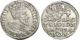 COLLECTION of Polish 3 grosze
POLSKA/ POLAND/ POLEN/ LITHUANIA/ LITAUEN

Zygmunt III Waza. Trojak 3 Grosze (Groschen) 1594, Olkusz 

Na rewersie ...