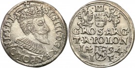 COLLECTION of Polish 3 grosze
POLSKA/ POLAND/ POLEN/ LITHUANIA/ LITAUEN

Zygmunt III Waza. Trojak 3 Grosze (Groschen) 1594, Olkusz 

Na rewersie ...