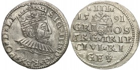 COLLECTION of Polish 3 grosze
POLSKA/ POLAND/ POLEN/ LITHUANIA/ LITAUEN

Zygmunt III Waza. Trojak 3 Grosze (Groschen) 1591, Riga 

Wady w tle na ...