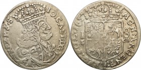 John II Casimir 
POLSKA/ POLAND/ POLEN/ LITHUANIA/ LITAUEN

Jan II Kazimierz. Ort (18 Grosz (Groschen)) 1657 SCH - IT, Krakow /Cracow 

Aw. : Pop...