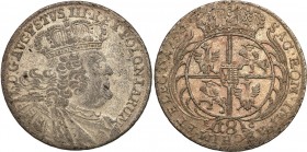 Augustus III the Sas 
POLSKA/POLAND/POLEN/SACHSEN/FRIEDRICH AUGUST II

August III Sas. Ort (18 Grosz (Groschen)) 1754 EC, Leipzig 

Szerokie, mas...