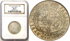 Augustus III the Sas 
POLSKA/POLAND/POLEN/SACHSEN/FRIEDRICH AUGUST II

August III Sas. Ort (18 Grosz (Groschen)) 1755, Leipzig NGC MS61 

Aw.: Po...
