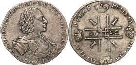 Russia 
RUSSIA/ RUSSLAND/ РОССИЯ

Russia. Peter I. Rubel (Rouble) 1722, Krasnyj Dwor (Moskwa) - RARE 

Aw.: Popiersie cara w wieńcu laurowym i w ...