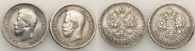 Russia 
RUSSIA/ RUSSLAND/ РОССИЯ

Russia. Nicholas ll. 25 Kopek (kopeck) 1895 + 1896, Petersburg, group 2 coins 

Rzadszy rocznik 1895. Patyna. Z...