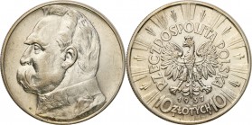 Poland II Republic
POLSKA/ POLAND/ POLEN / POLOGNE / POLSKO

II RP. 10 zlotych 1937 Pilsudski 

Delikatna patyna. Ładny egzemplarz.Parchimowicz 1...