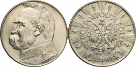 Poland II Republic
POLSKA/ POLAND/ POLEN / POLOGNE / POLSKO

II RP 10 zlotych 1939 Pilsudski 

Mikroryski w tle, resztki połysku.Parchimowicz 124...