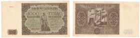 Banknotes
POLSKA / POLAND / POLEN / POLSKO / POLOGNE

1000 zlotych 1947 seria Ł 

Złamany w pionie, niewielkie zagniecenia. Dość sztywny papier. ...