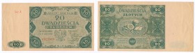 Banknotes
POLSKA / POLAND / POLEN / POLSKO / POLOGNE

20 zlotych 1947 seria A 

Liczne zagniecenia. Złamane rogi.Przyzwoity stan zachowania. Ciek...