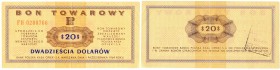 Banknotes
POLSKA / POLAND / POLEN / POLSKO / POLOGNE

Bon towarowy na 20 $ dollars 1969 seria FH 

Sztywny papier, złamanie w pionie. Miłczak B21...
